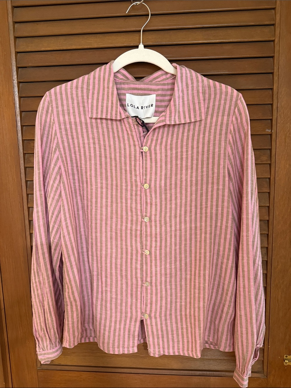 Lola River Pink and Brown Striped Button-Down Shirt